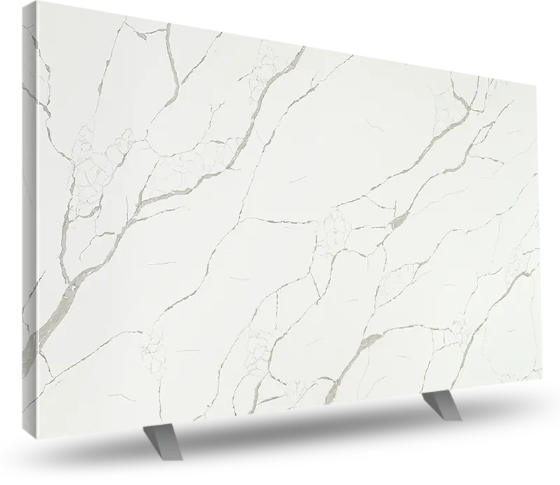 Calacatta Laza quartz countertop sample in Peabody, MA.