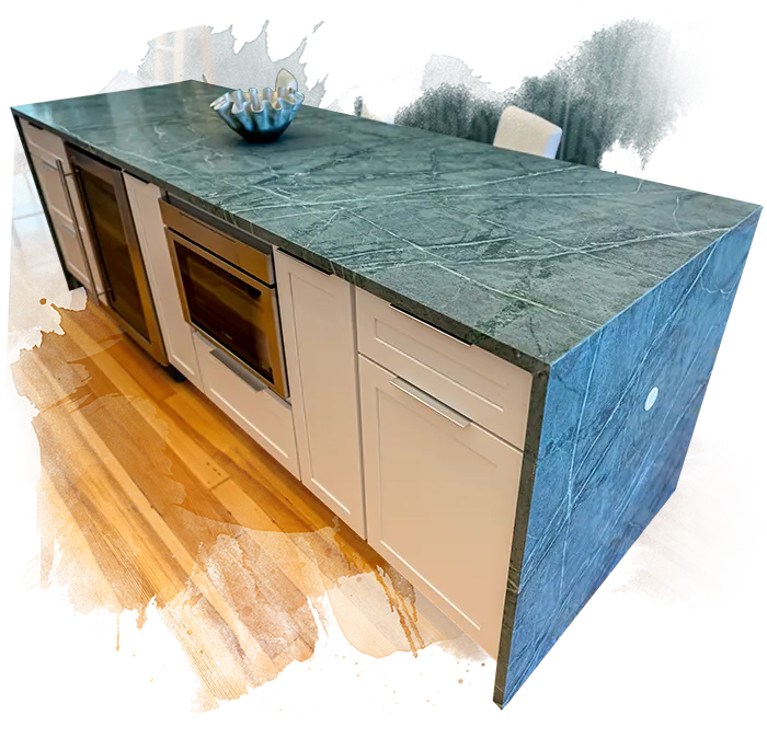 Luxury kitchen island featuring professional countertop installation in MA by Costa's Stone.