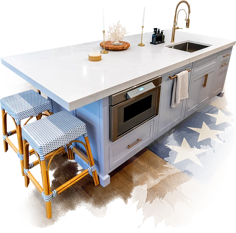 Close-up of professional white quartz countertop fabrication and undermount sink installation in Peabody, MA by Costa's Stone.