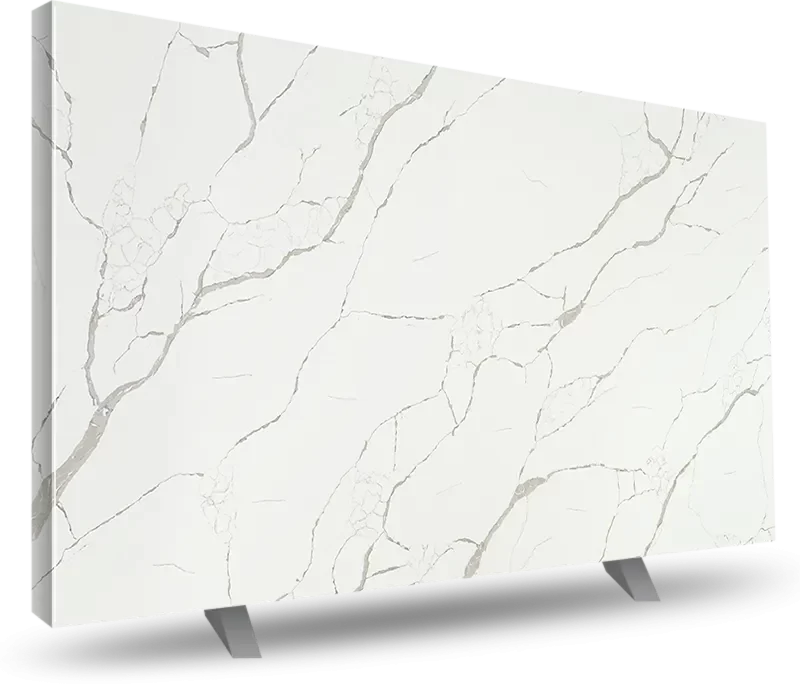 Calacatta Laza quartz countertop sample in Peabody, MA.