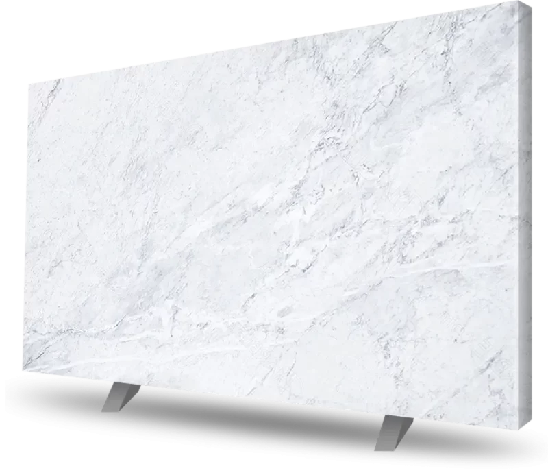 White Carrara marble slab for luxury installation in Massachusetts.